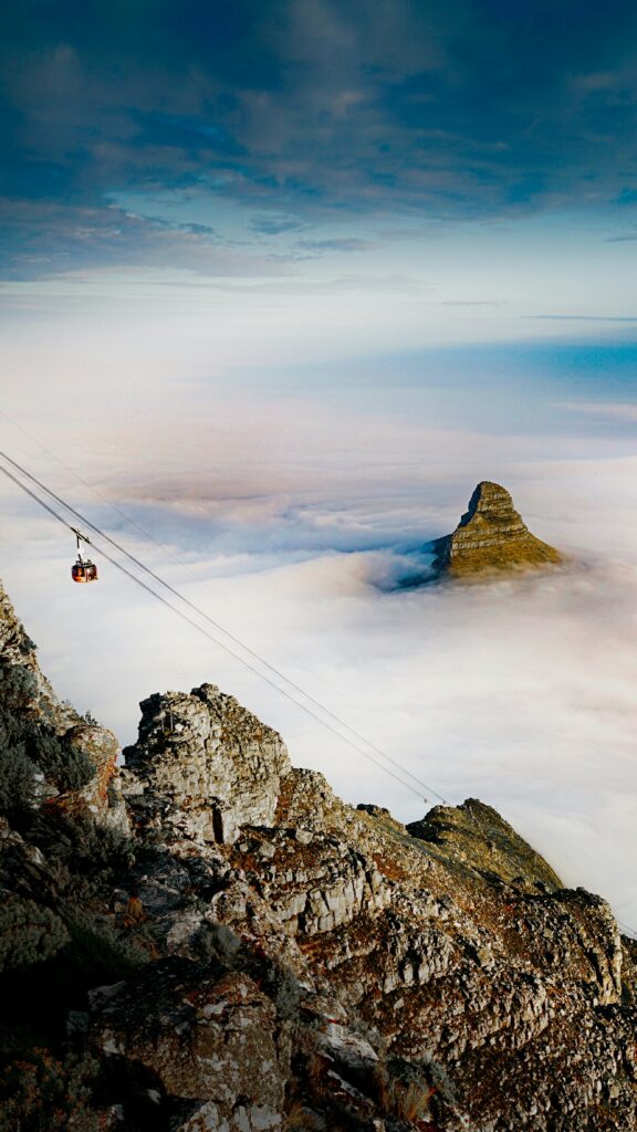 A view of cableway in Table Mountain in Cape Town
